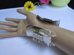 Gold / Silver Metal Chains Wide Cuff Bracelet Side Rhinestones New Women Fashion Jewelry Accessories - alwaystyle4you - 12