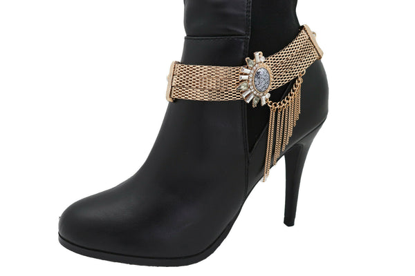 New Beautiful Gold Mesh Metal Chain Boot Bracelet Shoe Ethnic Sun Flower Charm Women Accessories