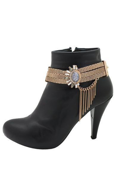 New Beautiful Gold Mesh Metal Chain Boot Bracelet Shoe Ethnic Sun Flower Charm Women Accessories