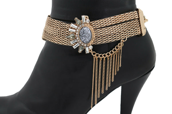 New Beautiful Gold Mesh Metal Chain Boot Bracelet Shoe Ethnic Sun Flower Charm Women Accessories