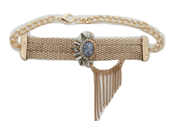 New Beautiful Gold Mesh Metal Chain Boot Bracelet Shoe Ethnic Sun Flower Charm Women Accessories