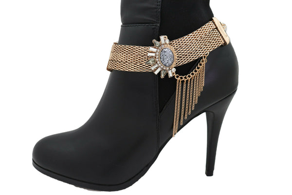 New Beautiful Gold Mesh Metal Chain Boot Bracelet Shoe Ethnic Sun Flower Charm Women Accessories