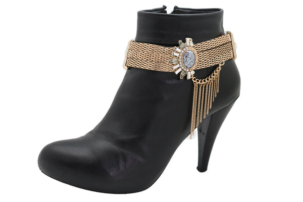 New Beautiful Gold Mesh Metal Chain Boot Bracelet Shoe Ethnic Sun Flower Charm Women Accessories