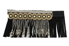 Women Black Faux Suede Bracelet Wrap Around Beads Rhinestones