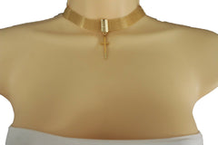 Women Gold Mesh Metal Short Fashion Skinny Choker Necklace Cross Charm Pendant