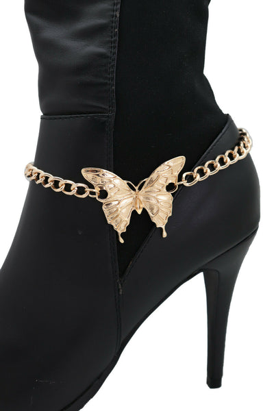 New Women Fashion Accessories Gold Metal Chain Boot Bracelet Anklet Shoe Butterfly Charm