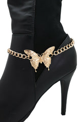 Gold Metal Chain Boot Bracelet Anklet Shoe Butterfly Charm