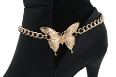 Gold Metal Chain Boot Bracelet Anklet Shoe Butterfly Charm