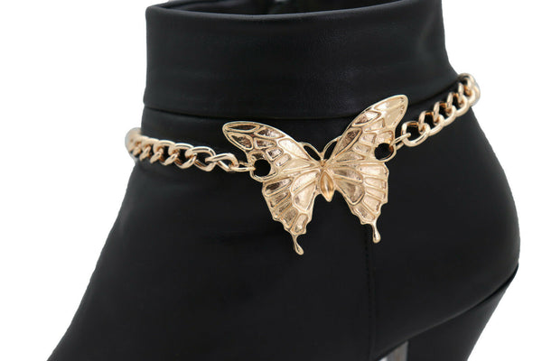 New Women Fashion Accessories Gold Metal Chain Boot Bracelet Anklet Shoe Butterfly Charm