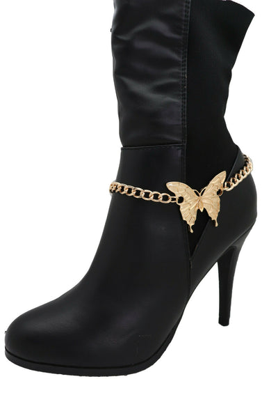 New Women Fashion Accessories Gold Metal Chain Boot Bracelet Anklet Shoe Butterfly Charm