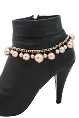 Gold Metal Chain Boot Bracelet Shoe Bronze Pearl Bead Charm