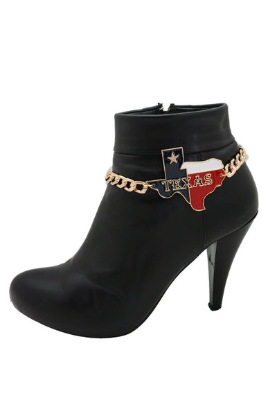 New Women Fashion Accessories Gold Metal Chain Boot Bracelet Shoe Texas State Rider Biker Charm Anklet