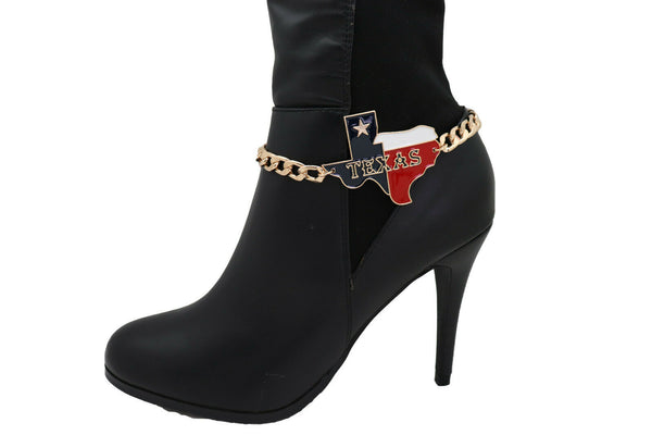 New Women Fashion Accessories Gold Metal Chain Boot Bracelet Shoe Texas State Rider Biker Charm Anklet