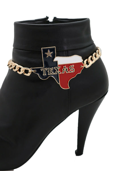 New Women Fashion Accessories Gold Metal Chain Boot Bracelet Shoe Texas State Rider Biker Charm Anklet