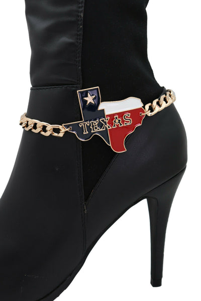New Women Fashion Accessories Gold Metal Chain Boot Bracelet Shoe Texas State Rider Biker Charm Anklet