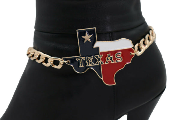 New Women Fashion Accessories Gold Metal Chain Boot Bracelet Shoe Texas State Rider Biker Charm Anklet