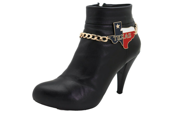 New Women Fashion Accessories Gold Metal Chain Boot Bracelet Shoe Texas State Rider Biker Charm Anklet