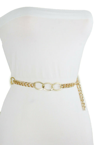 Women Gold Metal Chain Dressy Skinny Waistband Narrow Belt Hip Waist Size M L XL