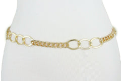 Women Gold Metal Chain Dressy Skinny Waistband Narrow Belt Hip Waist Size M L XL