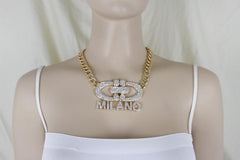 Women Gold Metal Chain Short Necklace Milano Italy Pendant Bling