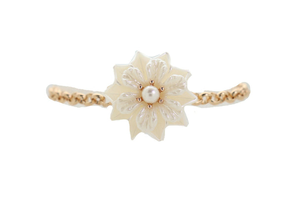 New Women Accessories Gold Metal Chain Boot Bracelet Anklet Shoe Cream Bead Flower Charm Fashion