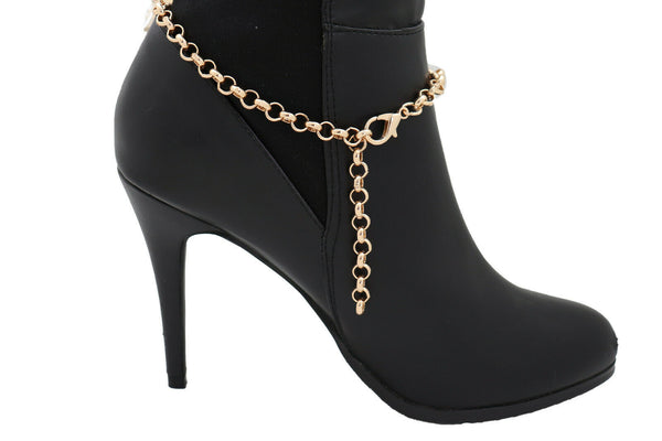 New Women Accessories Gold Metal Chain Boot Bracelet Anklet Shoe Cream Bead Flower Charm Fashion