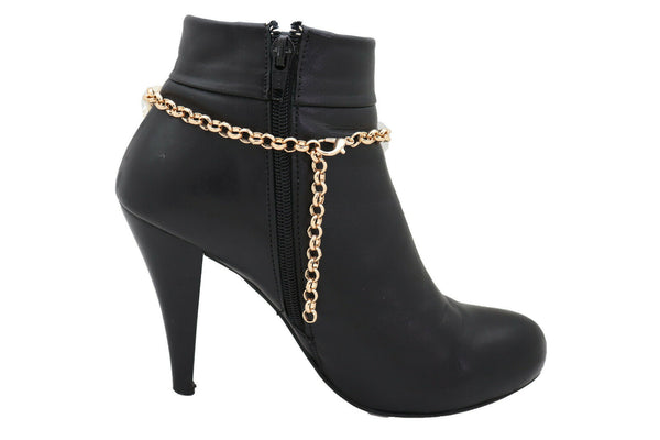 New Women Accessories Gold Metal Chain Boot Bracelet Anklet Shoe Cream Bead Flower Charm Fashion