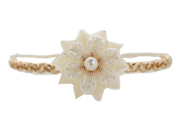 New Women Accessories Gold Metal Chain Boot Bracelet Anklet Shoe Cream Bead Flower Charm Fashion