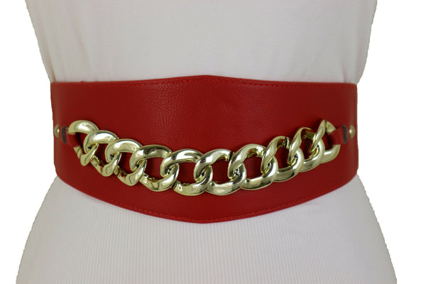 Copy of New Women Red High Waist Hip Corset Cinch Elastic Female Belt Gold Chain Links S M