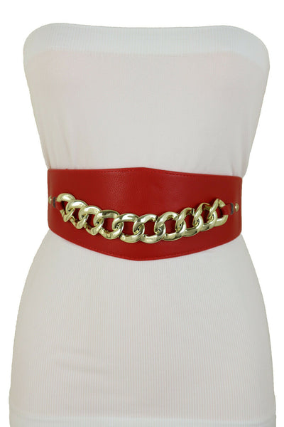Copy of New Women Red High Waist Hip Corset Cinch Elastic Female Belt Gold Chain Links S M