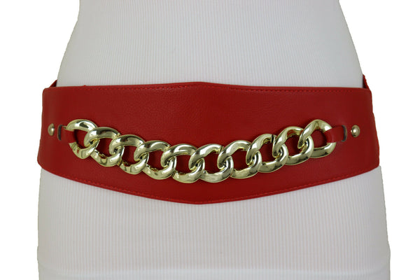 Copy of New Women Red High Waist Hip Corset Cinch Elastic Female Belt Gold Chain Links S M