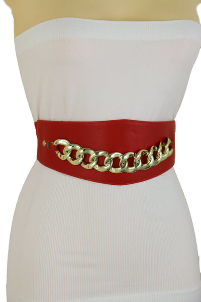 Copy of New Women Red High Waist Hip Corset Cinch Elastic Female Belt Gold Chain Links S M