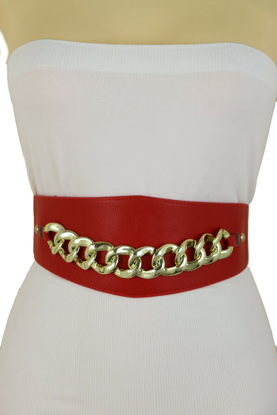 Copy of New Women Red High Waist Hip Corset Cinch Elastic Female Belt Gold Chain Links S M