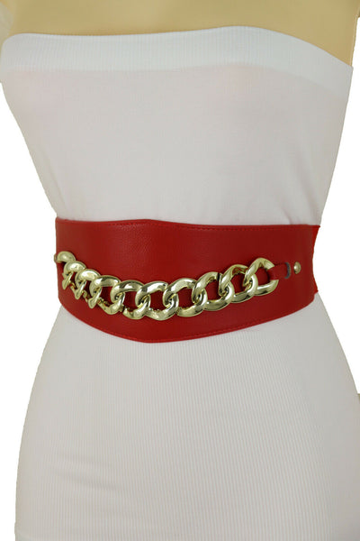 Copy of New Women Red High Waist Hip Corset Cinch Elastic Female Belt Gold Chain Links S M