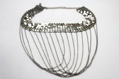 Women Silver Mesh Metal Wide Choker Short Necklace Multi Chains Drape