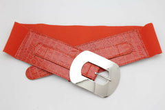 New Hot Women Orange Wide Elastic Belt High Waist Hip Silver Metal Oval Buckle XS S