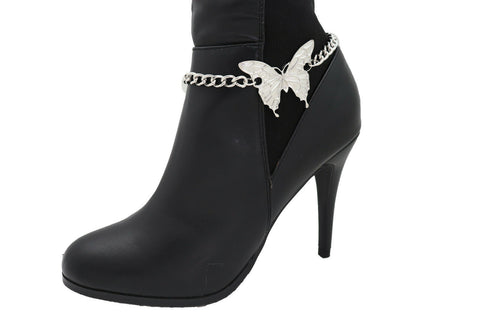 New Women Fashion Accessories Silver Metal Chain Boot Bracelet Anklet Shoe Butterfly Charm