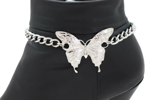 New Women Fashion Accessories Silver Metal Chain Boot Bracelet Anklet Shoe Butterfly Charm