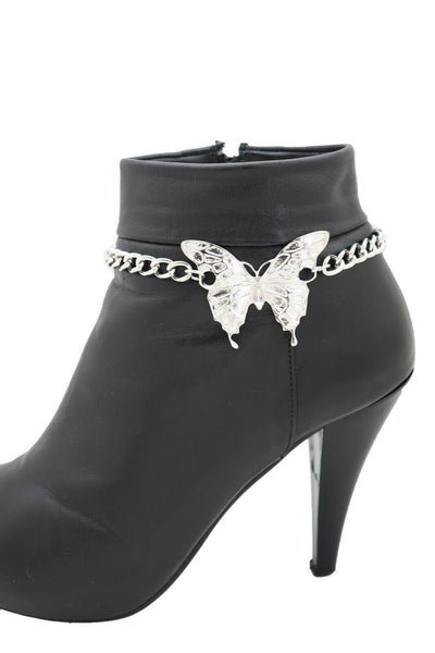 New Women Fashion Accessories Silver Metal Chain Boot Bracelet Anklet Shoe Butterfly Charm