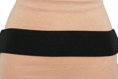 Black Faux Leather Stretch Back Hip High Waist Band Belt Double Buckles New Women Fashion Accessories Size S M L - alwaystyle4you - 2
