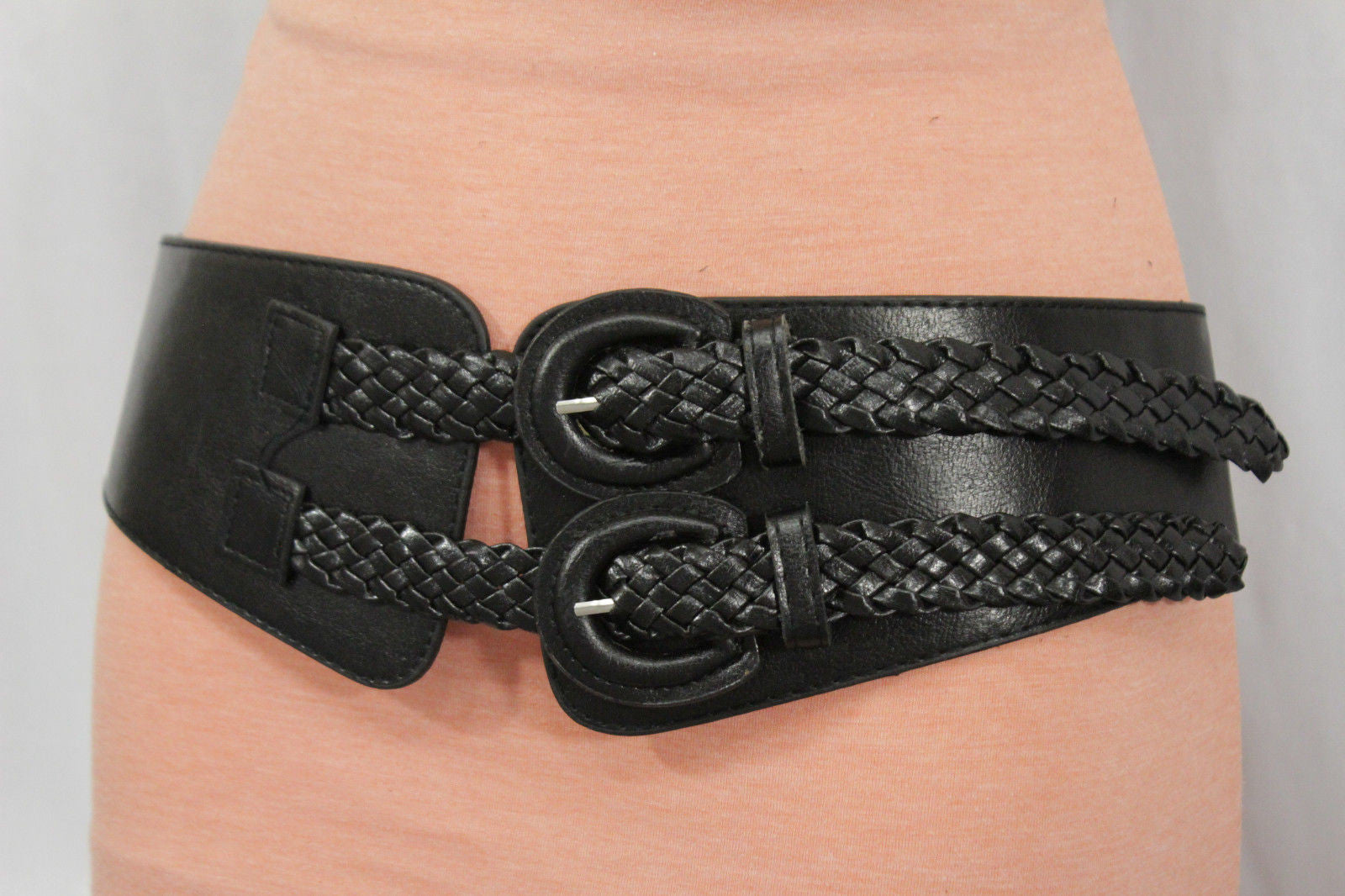 Belt Black Faux Leather Fashion Strap with Double Willow Double Buckle Leather Belt - Black – The Frankie Shop main image 3