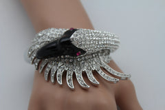 Silver Metal Cuff Bracelet Big Black Swan Duck Rhinestones New Women Fashion Jewelry Accessories - alwaystyle4you - 3