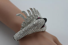 Silver Metal Cuff Bracelet Big Black Swan Duck Rhinestones New Women Fashion Jewelry Accessories - alwaystyle4you - 4