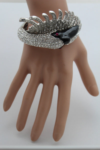 Silver Metal Cuff Bracelet Big Black Swan Duck Rhinestones New Women Fashion Jewelry Accessories - alwaystyle4you - 5