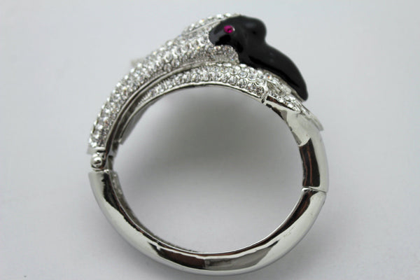 Silver Metal Cuff Bracelet Big Black Swan Duck Rhinestones New Women Fashion Jewelry Accessories - alwaystyle4you - 6