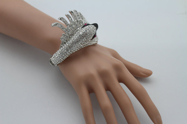 Silver Metal Cuff Bracelet Big Black Swan Duck Rhinestones New Women Fashion Jewelry Accessories - alwaystyle4you - 7