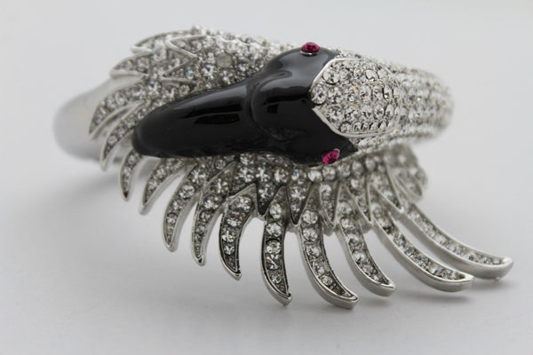 Silver Metal Cuff Bracelet Big Black Swan Duck Rhinestones New Women Fashion Jewelry Accessories - alwaystyle4you - 8