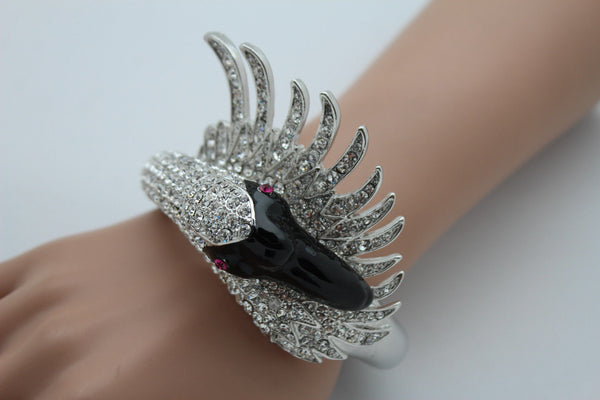 Silver Metal Cuff Bracelet Big Black Swan Duck Rhinestones New Women Fashion Jewelry Accessories - alwaystyle4you - 9