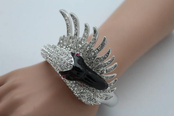 Silver Metal Cuff Bracelet Big Black Swan Duck Rhinestones New Women Fashion Jewelry Accessories - alwaystyle4you - 9