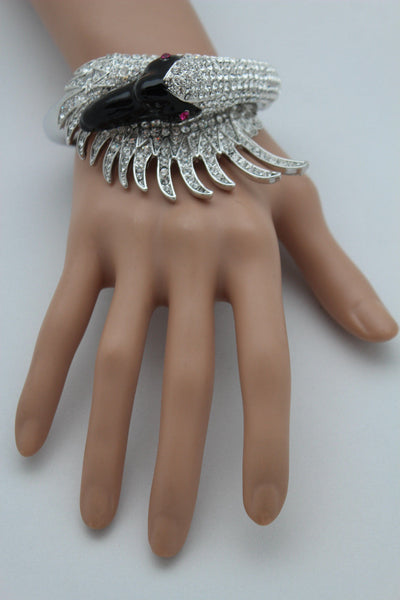 Silver Metal Cuff Bracelet Big Black Swan Duck Rhinestones New Women Fashion Jewelry Accessories - alwaystyle4you - 10